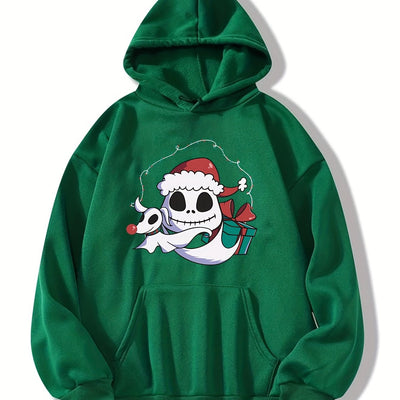 Festive Fun: Christmas Cartoon Pattern Hoodie - Women's Casual Drawstring Hooded Sweatshirt for Winter/Fall