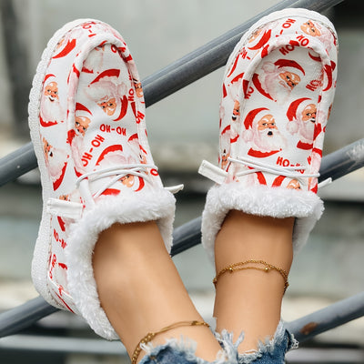 Festive Style and Cozy Comfort: Women's Santa Claus Print Canvas Shoes with Plush Lining for a Merry Christmas!