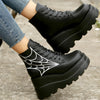 Spider Web Decor Ankle Boots: Elevate Your Style with Women's Platform Wedge Boots