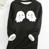 Hauntingly Cute: Little Ghost Print Sweatshirt for Women - Stay Cozy and Stylish this Halloween