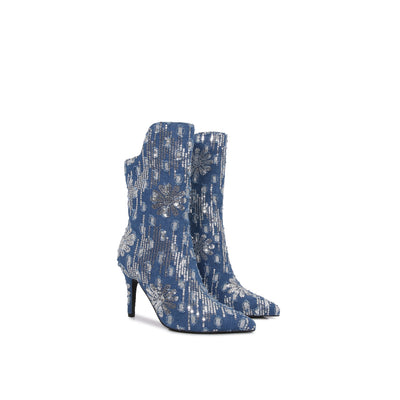 Women's Floral Sequin Stiletto Boots: A Versatile and Comfy Western Mid-Calf Delight