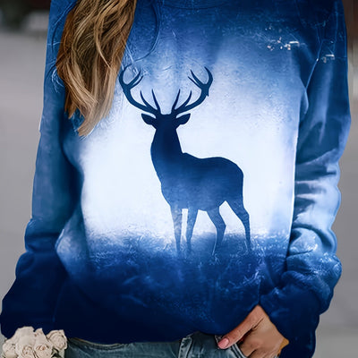 Deer Frolic: A Cozy Winter Staple - Women's Casual Long Sleeve Crew Neck Sweatshirt