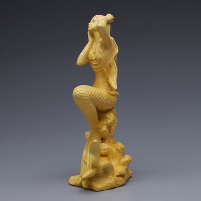 Enchanting Mystique: Boxwood Wood Carving Mermaid - Captivating Human Body Art and Mesmerizing Wood Decoration