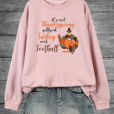 Comfortable and Quirky: Plus Size Thanksgiving Casual Sweatshirt with Chicken Slogan Print