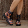 Stylish and Spooky: Women's Halloween Print Combat Boots - Lace-Up, Lug Sole Ankle Boots for Casual All-Match Appeal