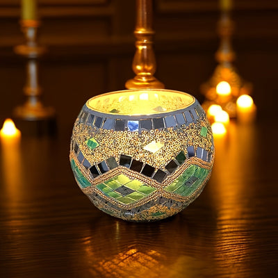 Add ambiance and sophistication to your dinner setting with our Mosaic Glass Candle Holder. The intricate design and warm candlelight create an intimate atmosphere, perfect for special occasions or everyday use. Elevate your dining experience with elegance and style.