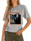 Horrific Halloween Crew Neck T-Shirt: Unleash Your Spooky Side this Halloween with our Casual Short Sleeve T-Shirt for Women