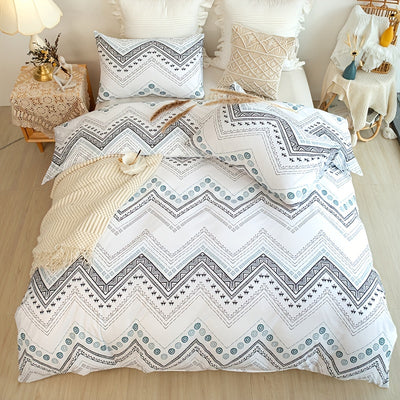 Boho Chic Waves: 3-Piece Fashion Fresh Duvet Cover Set with Curved Ripple & Polka Dot Prints - Soft and Comfortable Bedding for Bedroom and Guest Room