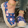 Festive Footwear: Women's Christmas Print Platform Shoes – Casual Slip-On Canvas Shoes with Comfortable Espadrille Soles