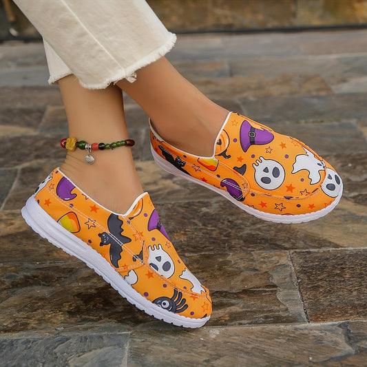 Pumpkin Ghost Cartoon Women's Canvas Shoes - Slip-On Shoes for Casual Outdoor Travel