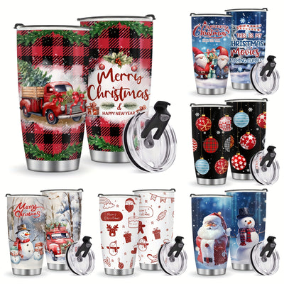 Merry Christmas Tumbler: Red Truck Patterned 20oz Stainless Steel Insulated Tumbler - Perfect Gift for Men, Women, Friends, Parents, and Teachers