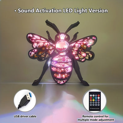 Bee 3D Wooden Art Carving: A Charming Home Decoration and Unique Holiday Gift with Artistic Night Light - Perfect for Mother's Day!