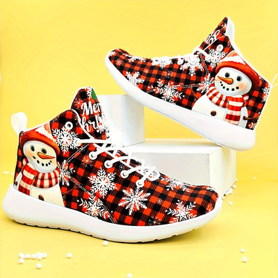 These Festive Comfort Sneakers combine the perfect mix of style and practicality. With a super soft fabric and lightweight design, they are versatile enough to take you from a casual outing to a run with ease. Plus, the festive Christmas snowman plaid pattern gives them a unique and eye-catching look.
