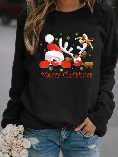 This stylish sweatshirt features a festive Christmas Santa Claus and ReinDeer print design, perfect for your winter wardrobe. Its high-quality fabric is stretchy, breathable, and soft, making it comfortable to wear for long periods of time.