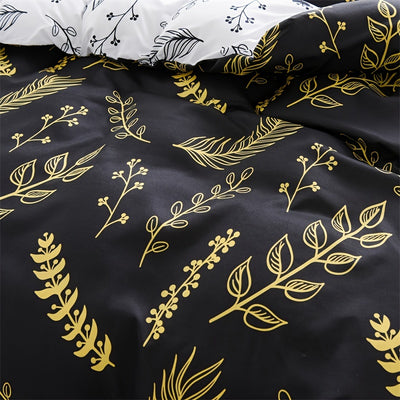 Golden Floral Print Duvet Cover Set: Stylish and Comfortable Bedding for All Seasons - Includes 1 Duvet Cover and 2 Pillowcases (No Core)