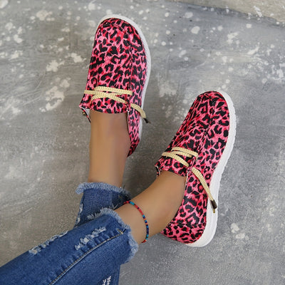 Pink Leopard Print Women's Canvas Shoes - Lightweight, Comfortable, and Fashionable Flat Shoes