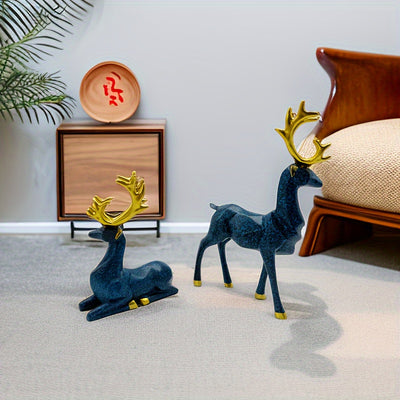 Auspicious Deer Ornaments: Resin Crafts Elk Set for Festive Home Decoration and Gifting