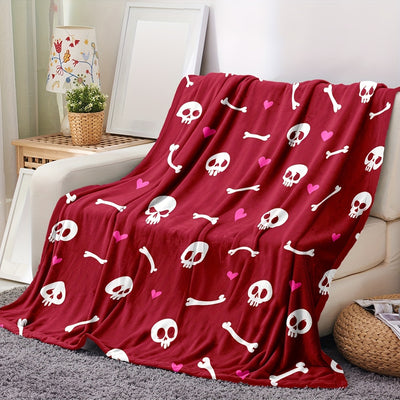 Cozy Halloween Cartoon Skull Throw Blanket: Spooky Fun for Kids and Adults