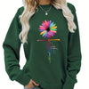 Faith & Colorfull Flower Print Sweatshirt, Casual Long Sleeve Crew Neck Sweatshirt For Fall & Winter, Women's Clothing