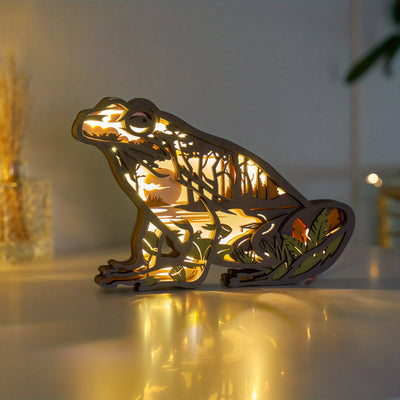 Frog Wooden Art Carving Lamp: An Exquisite Night Light for Your Bedroom or Bedside Desk