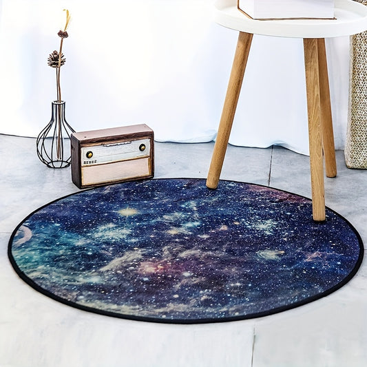 Create an inspiring, unique living space with Galaxy Round Rugs. Trimmed with star and nebula designs, this rug makes a cosmically beautiful addition to any room. Durable and lightweight, the rug is an ideal choice for updating your home.