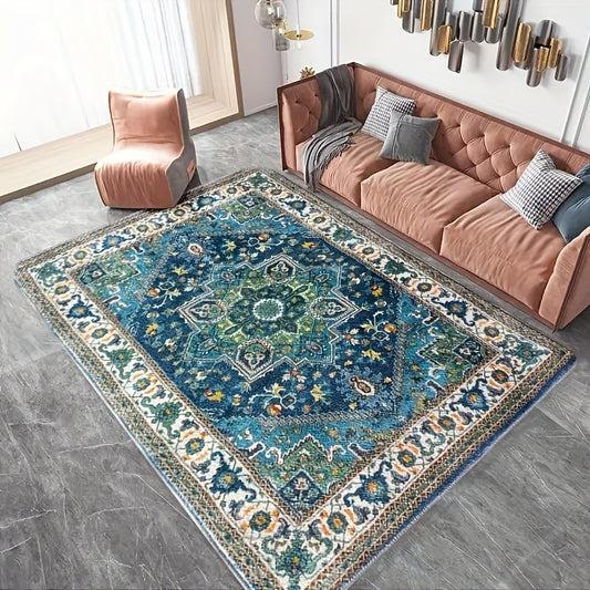The Boho Chic Medallion Distressed Non-Shedding Area Rug is a stylish choice for any home. This versatile rug is crafted of premium, non-shedding fibers for durability and features a bold medallion pattern in chic hues. Perfect for any room in the home.
