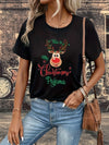 Festive Forest: Christmas Deer Print Tshirt - Casual Short Sleeve Crew Neck T-Shirt for Women's Clothing