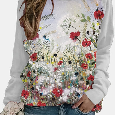 Stylish and Comfortable Graphic Print Crew Neck Long Sleeve T-Shirt for Women's Spring/Fall Wardrobe