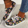 Floral Skull Women's Canvas Shoes - Non-Slip Lace Up Flat Loafer Sneakers for Casual and Halloween