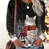 Snowflake Cat Print Plus Size Christmas Sweatshirt: Adorable Style and Comfort for Women