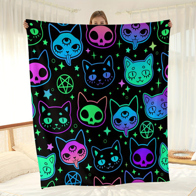 Cute Cartoon Witch Cat Print Blanket: Stay Cozy and Stylish!