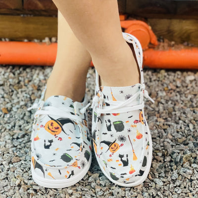 Stride into Halloween Fun with Women's Colorful Canvas Lace-Up Shoes: Lightweight Walking Shoes for a Playful and Stylish Look