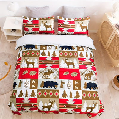 Charming Deer and Bear Prints Polyester Duvet Cover Set - Perfectly Soft and Comfortable for Kids' Bedroom or Guest Room - Includes 1 Duvet Cover and 2 Pillowcases (No Core)