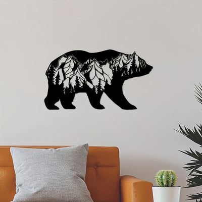 Wildlife Harmony: Metal Bear and Forest Wall Art - A Modern Décor Masterpiece for Nature Enthusiasts