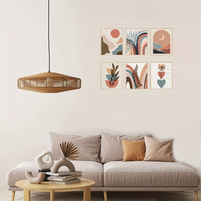 Mid-Century Landscape Canvas Posters: A Modern Touch of Sun, Moon, and Rainbow for Your Living Spaces