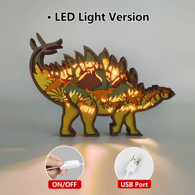 Dinosaur Delight: Stegosaurus Wooden Art Carving Light - Perfect Bedside Desk Decor and Soothing Night Light for Kids