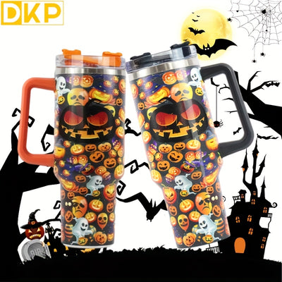 This 40oz Halloween Tumbler is the perfect way to stay hydrated on the go. The stainless steel design will keep drinks hot or cold for up to 8 hours. Featuring a lid with a built-in straw and a handle for easy carrying, it's perfect for car, home, and office use. Great for gifting this season!