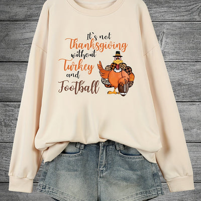 Comfortable and Quirky: Plus Size Thanksgiving Casual Sweatshirt with Chicken Slogan Print