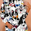 Playful Paws: Women's Plus-Size Dog Print Sweatshirt for Effortlessly Trendy Casual Style