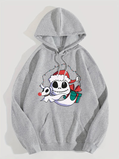 Festive Fun: Christmas Cartoon Pattern Hoodie - Women's Casual Drawstring Hooded Sweatshirt for Winter/Fall