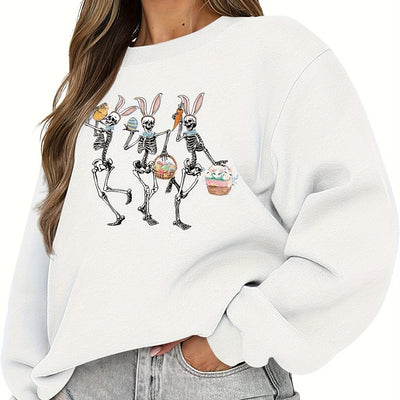 Hauntingly Chic: Halloween Skeleton Print Pullover Sweatshirt – A Cozy Must-Have for the Fall/Winter Season