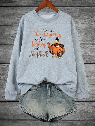 Comfortable and Quirky: Plus Size Thanksgiving Casual Sweatshirt with Chicken Slogan Print