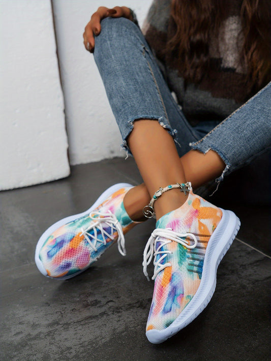 Express Your Vibrant Style with Women's Colorful Print Soft-Soled Running Shoes