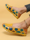 Stylish Women's Casual Yellow Flat Shoes with Flower Patterns: Lightweight and Comfortable Low Top Design