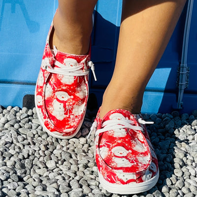 Cute and Festive: Women's Cartoon Santa Claus Print Slip-On Shoes for Christmas Cheer!