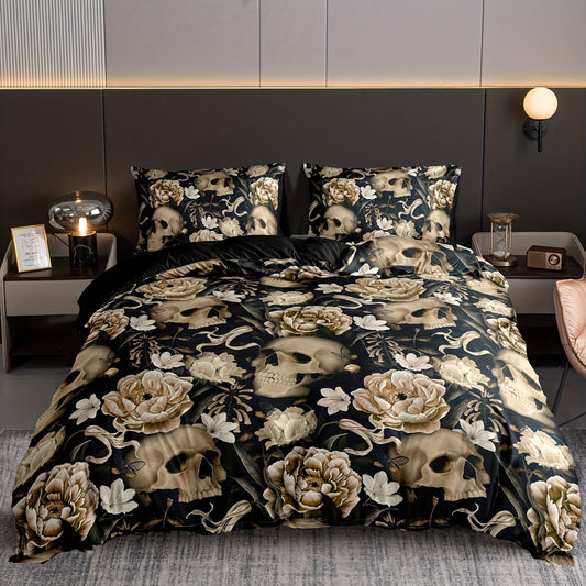 With its unique digital print of white flowers and skulls, this duvet cover set is the perfect accent for modern bedroom decor. Made of high quality polyester and cotton, it is snugly comfortable and designed to stand the test of time. Comes with 1 duvet cover and 2 pillowcases - no core included.