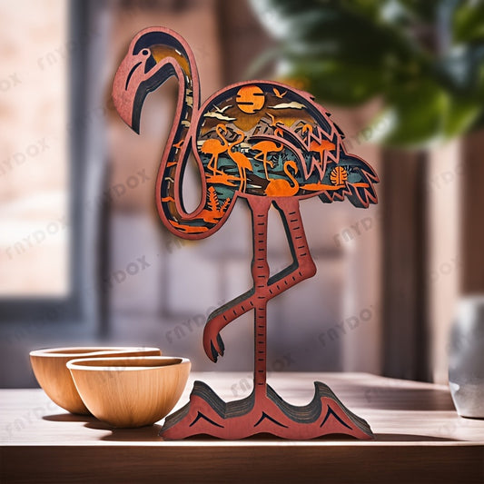 "Add a touch of whimsy to your home decor with our Enchanting Flamingo Wood Carving LED Night Light. This decorative piece not only provides a warm and subtle glow, but also serves as a perfect gift for any holiday or desktop accent. Bring a fun and enchanting ambiance to any room with this unique and charming night light."