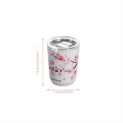 Cherry Blossom Pattern Tumbler - Anti-Slip 304 Stainless Steel Insulated Cup with Straw for Milk Tea, Coffee, and Water