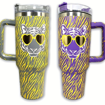 40oz Tiger Tumbler: Stylish Stainless Steel Thermal Water Bottle with Lid and Straw for On-the-Go Hydration