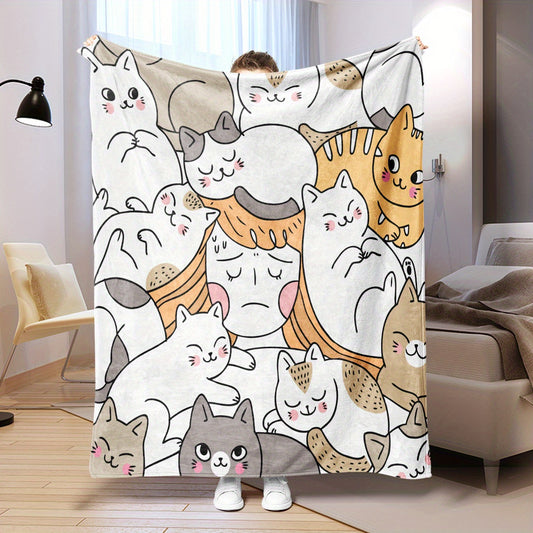 Stay warm no matter the season with this soft cat patterned blanket. Crafted with plush fabric, and designed with a unique cat pattern, it's perfect for cuddling up on the couch to keep the chill away.